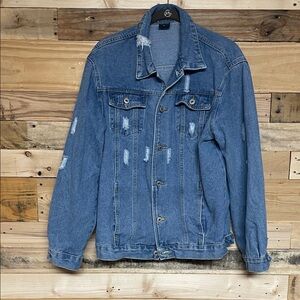 Judy Bridal size Large Classic Blue Distressed Denim Jacket with Pockets
